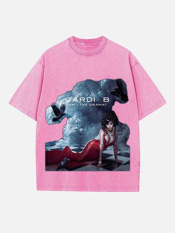 Cardi B Print Round Neck T-shirt