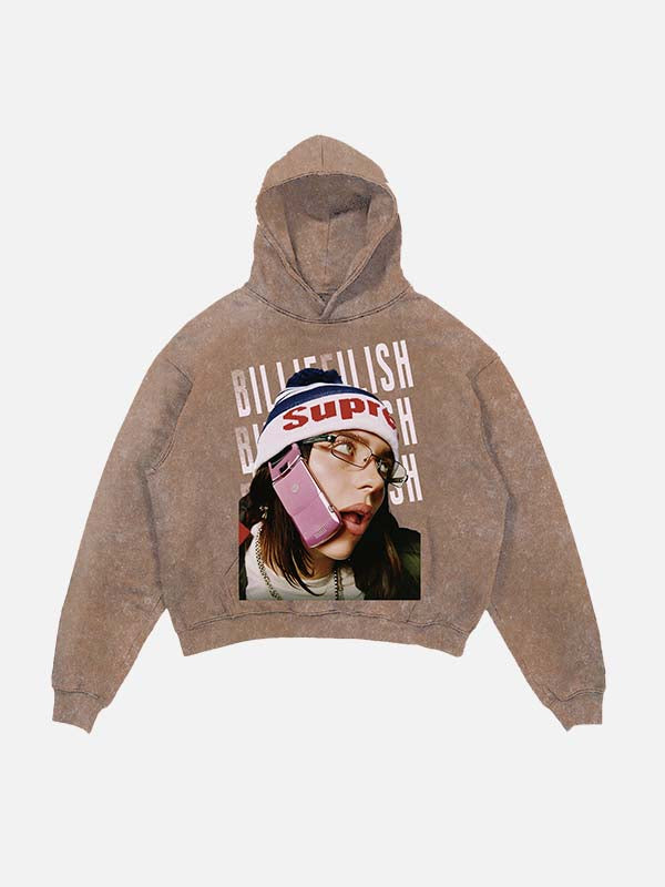 Billie Eilish Print Slant Pockets Hoodie