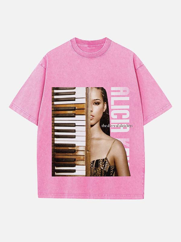 Alicia Keys Print Round Neck T-shirt