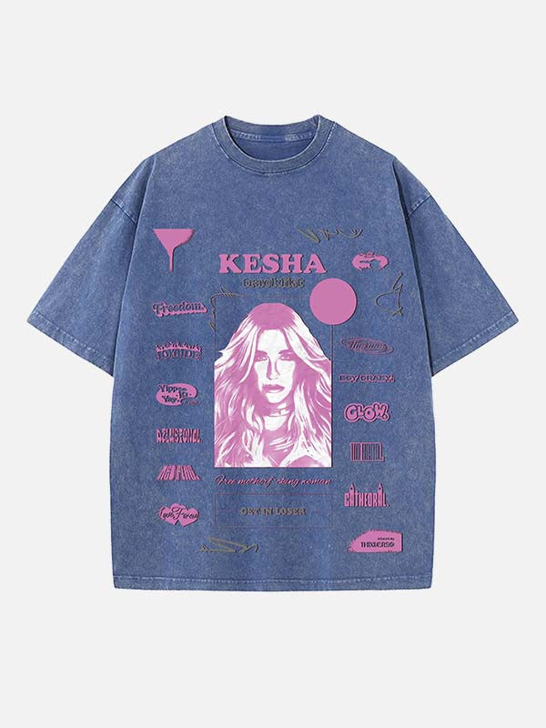 Kesha Print Round Neck T-shirt