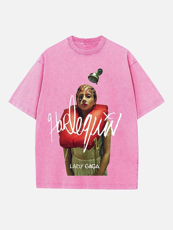 Lady Gaga Print Round Neck T-shirt