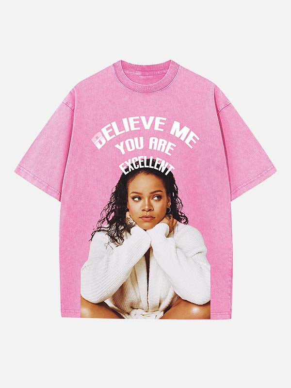 Rihanna Print Round Neck T-shirt