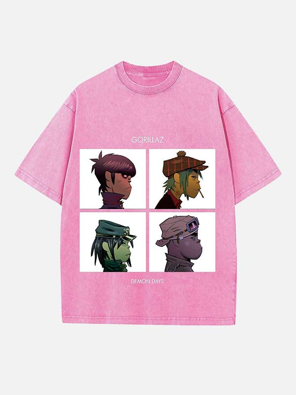 Gorillaz Print Round Neck T-shirt
