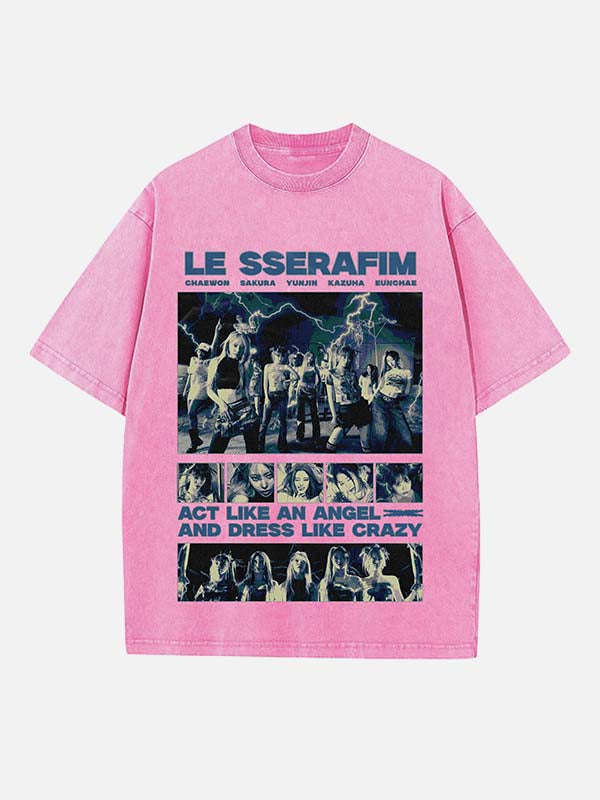 LE SSERAFIM Print Round Neck T-shirt