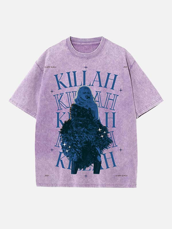 Lady Gaga Print Round Neck T-shirt