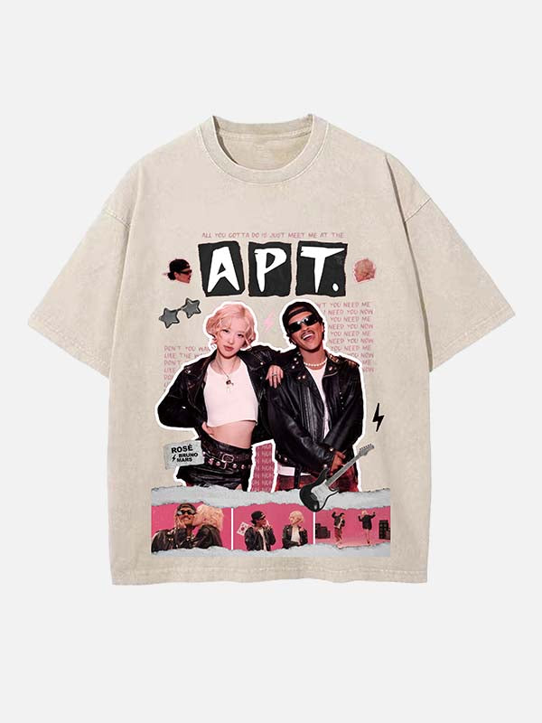 Bruno Mars & BLACKPINK Rosé Print Round Neck T-shirt