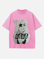 Lady Gaga Print Round Neck T-shirt
