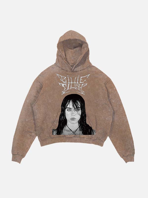 Billie Eilish Print Slant Pockets Hoodie