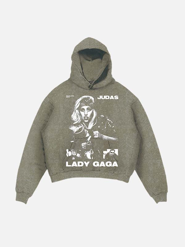 Lady Gaga Print Slant Pockets Hoodie