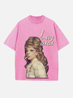 Lady Gaga Print Round Neck T-shirt