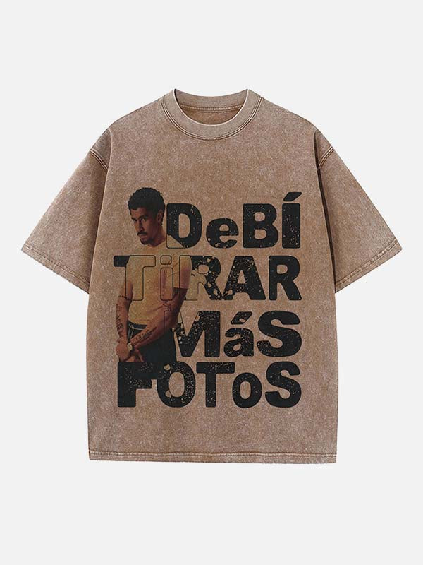 Bad Bunny Print Round Neck T-shirt