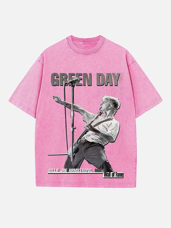Green Day Print Round Neck T-shirt