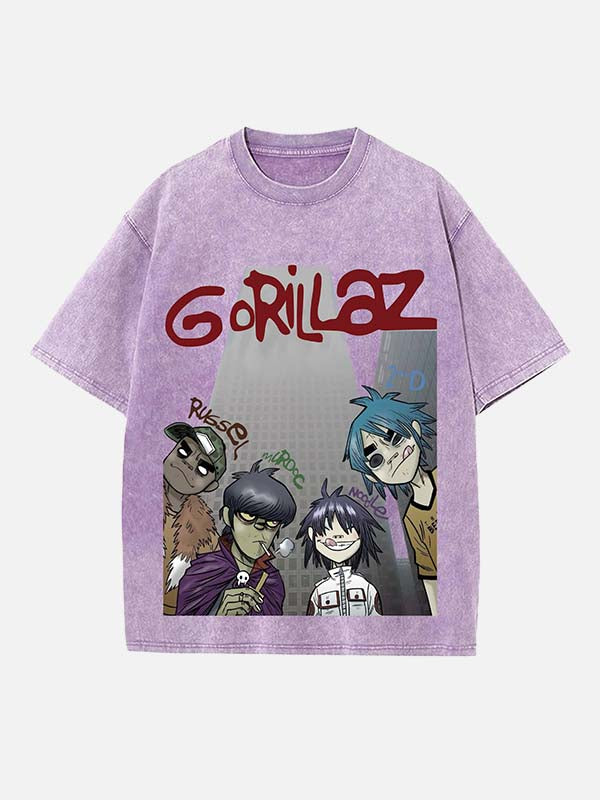 Gorillaz Print Round Neck T-shirt