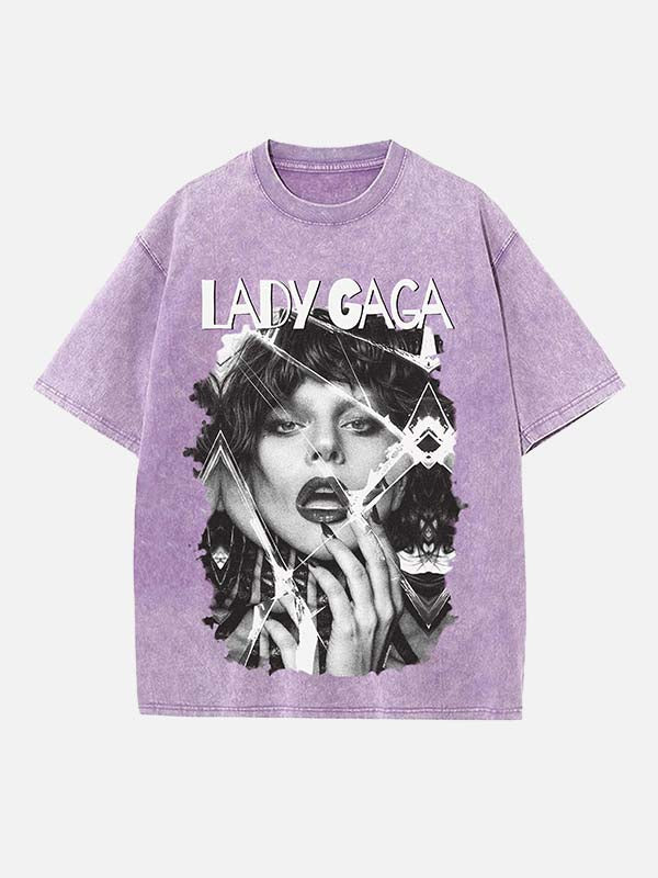 Lady Gaga Print Round Neck T-shirt
