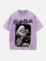 Lady Gaga Print Round Neck T-shirt