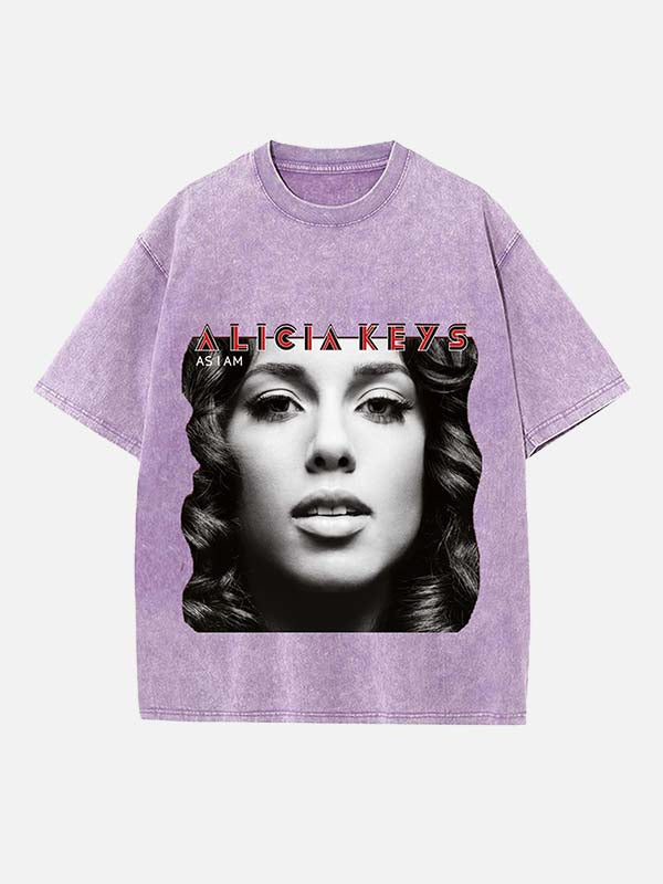 Alicia Keys Print Round Neck T-shirt