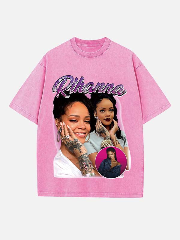 Rihanna Print Round Neck T-shirt