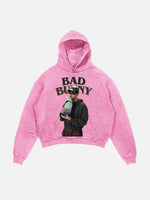 Bad Bunny Print Slant Pockets Hoodie