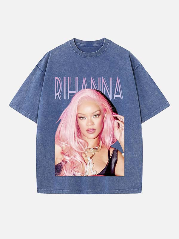 Rihanna Print Round Neck T-shirt