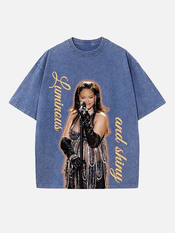 Rihanna Print Round Neck T-shirt