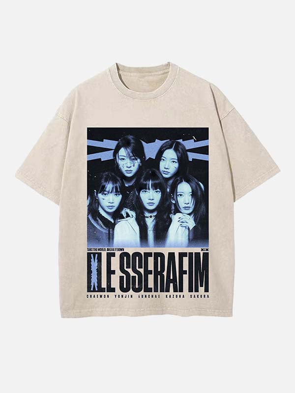 LE SSERAFIM Print Round Neck T-shirt