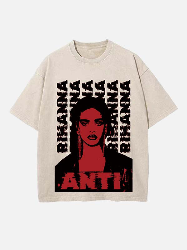 Rihanna Print Round Neck T-shirt