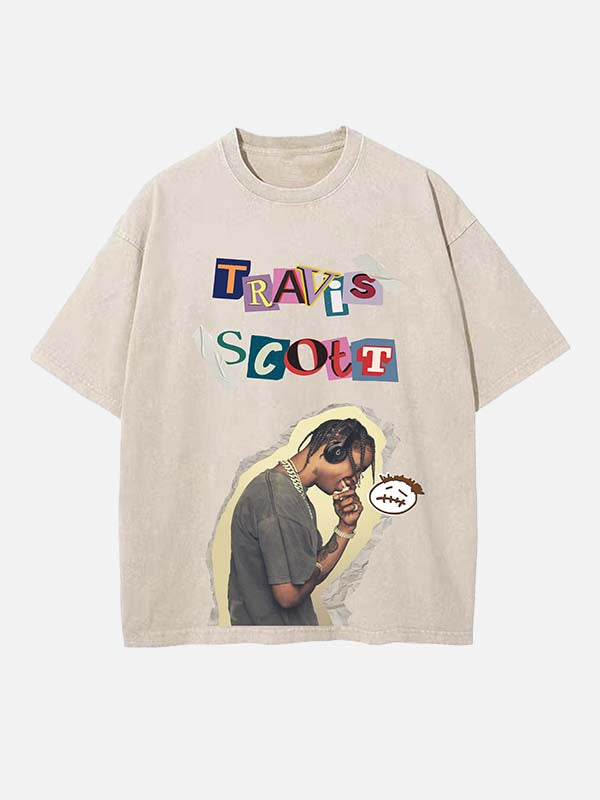 Travis Scott Print Round Neck T-shirt