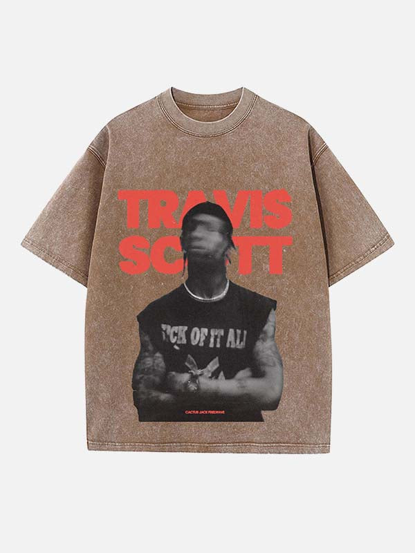 Travis Scott Print Round Neck T-shirt