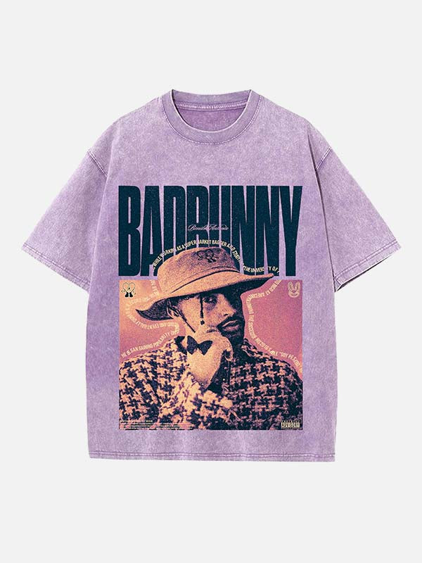 Bad Bunny Print Round Neck T-shirt
