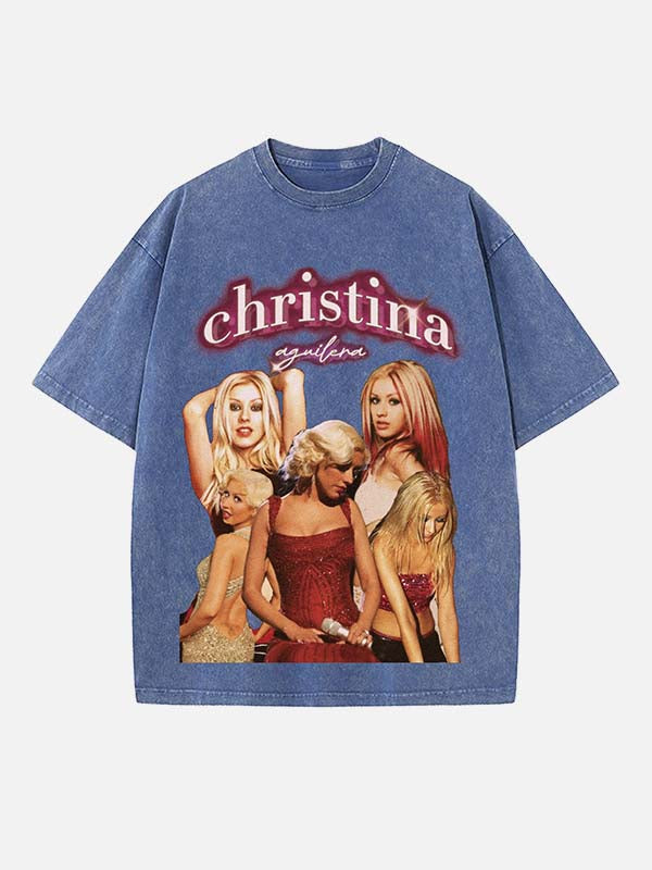 Christina Aguilera Print Round Neck T-shirt