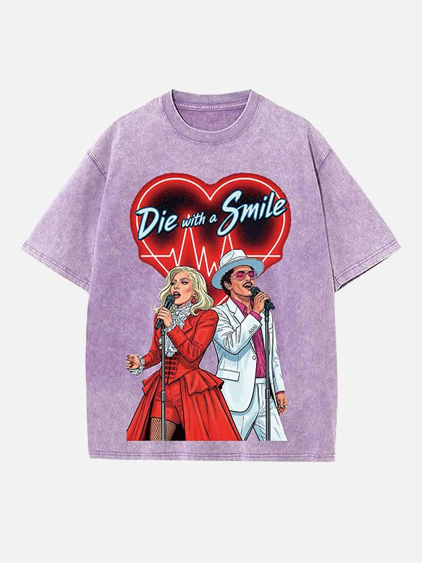 Lady Gaga & Bruno Mars Print Round Neck T-shirt