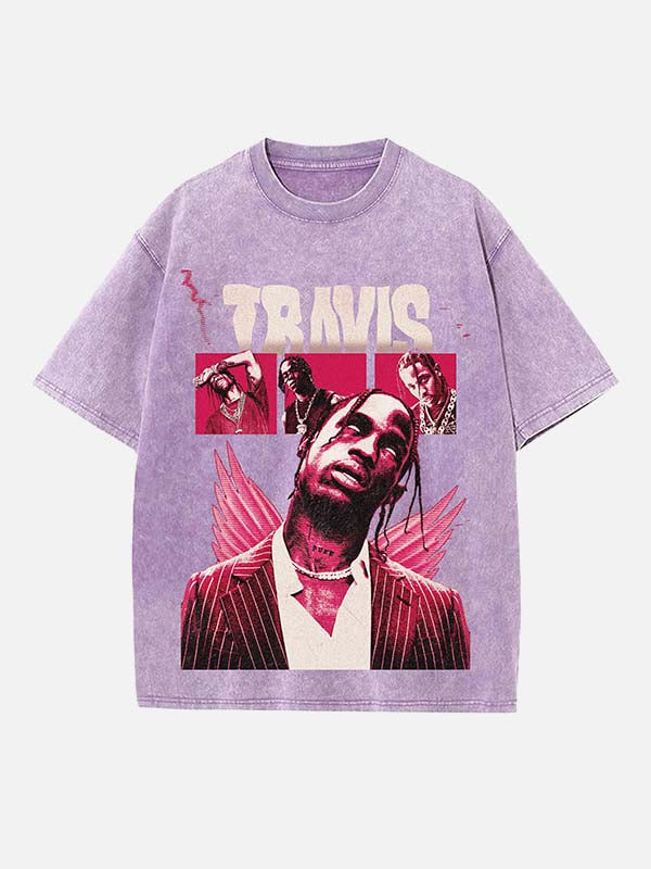 Travis Scott Print Round Neck T-shirt