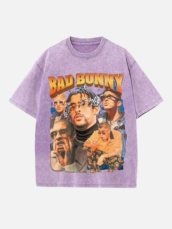 Bad Bunny Print Round Neck T-shirt