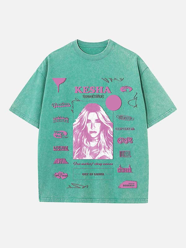 Kesha Print Round Neck T-shirt