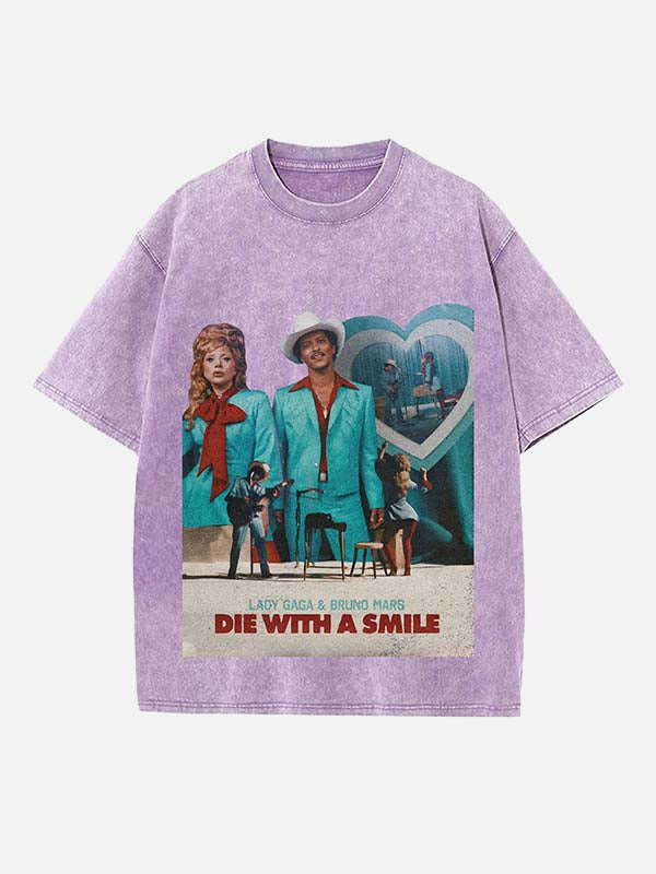 Lady Gaga & Bruno Mars Print Round Neck T-shirt