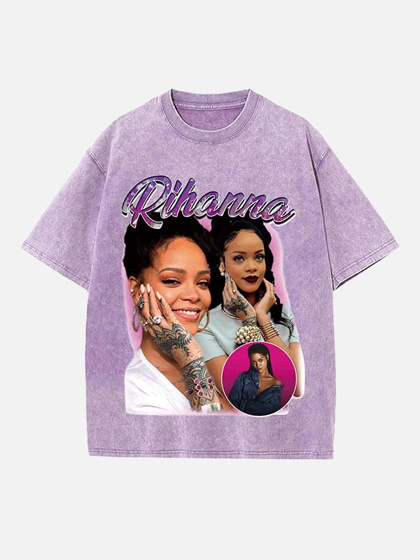Rihanna Print Round Neck T-shirt