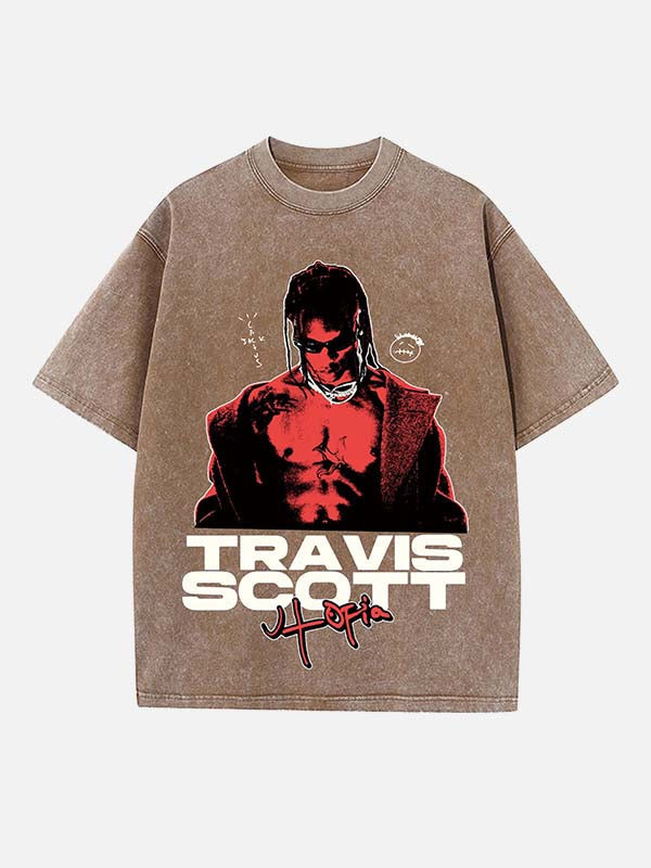 Travis Scott Print Round Neck T-shirt