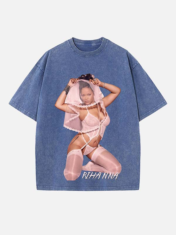 Rihanna Print Round Neck T-shirt