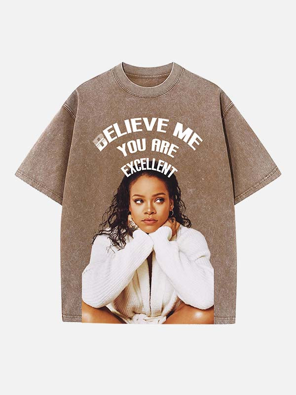 Rihanna Print Round Neck T-shirt