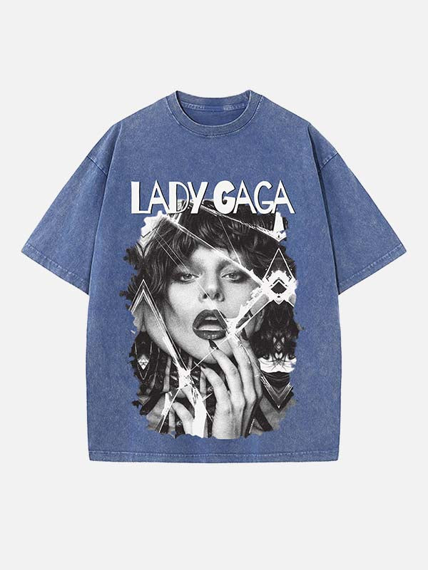 Lady Gaga Print Round Neck T-shirt