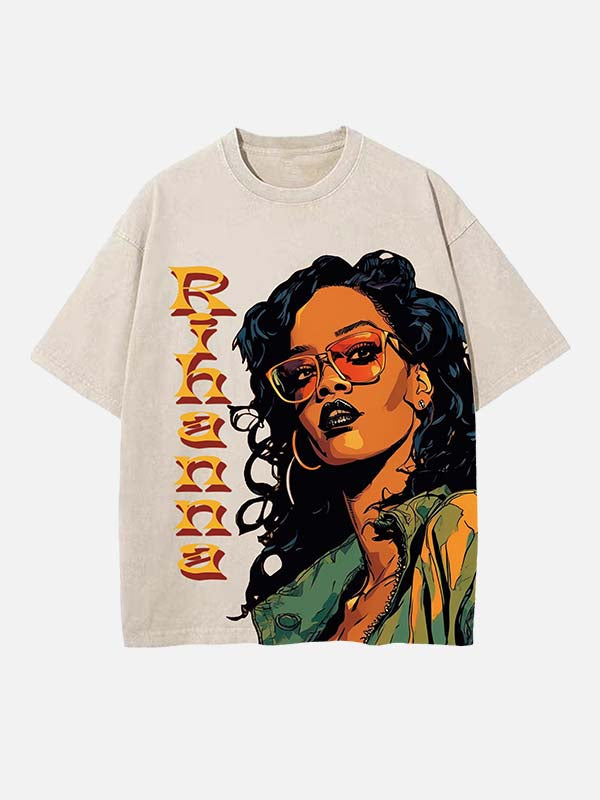 Rihanna Print Round Neck T-shirt
