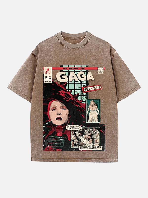 Lady Gaga Print Round Neck T-shirt