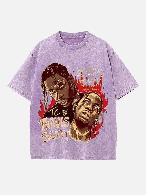 Travis Scott Print Round Neck T-shirt