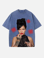 Rihanna Print Round Neck T-shirt