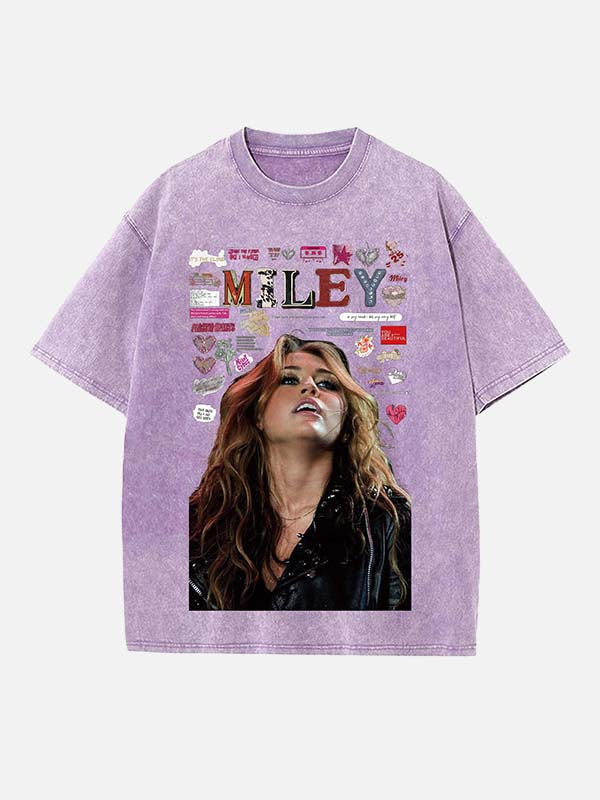 Miley Cyrus Print Round Neck T-shirt