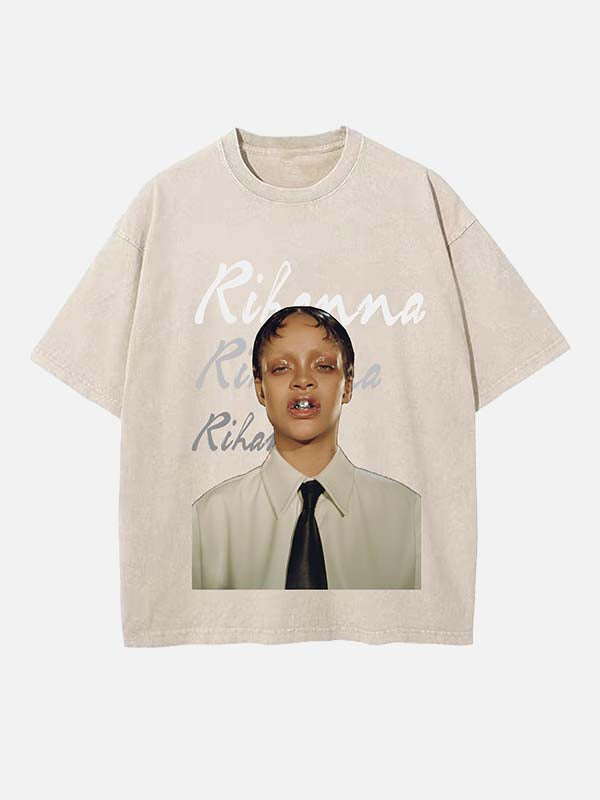 Rihanna Print Round Neck T-shirt