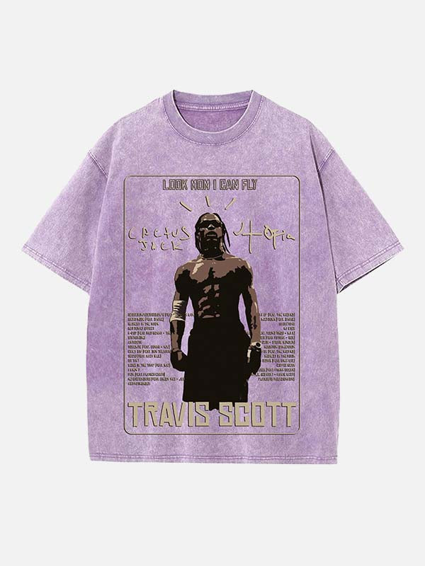 Travis Scott Print Round Neck T-shirt