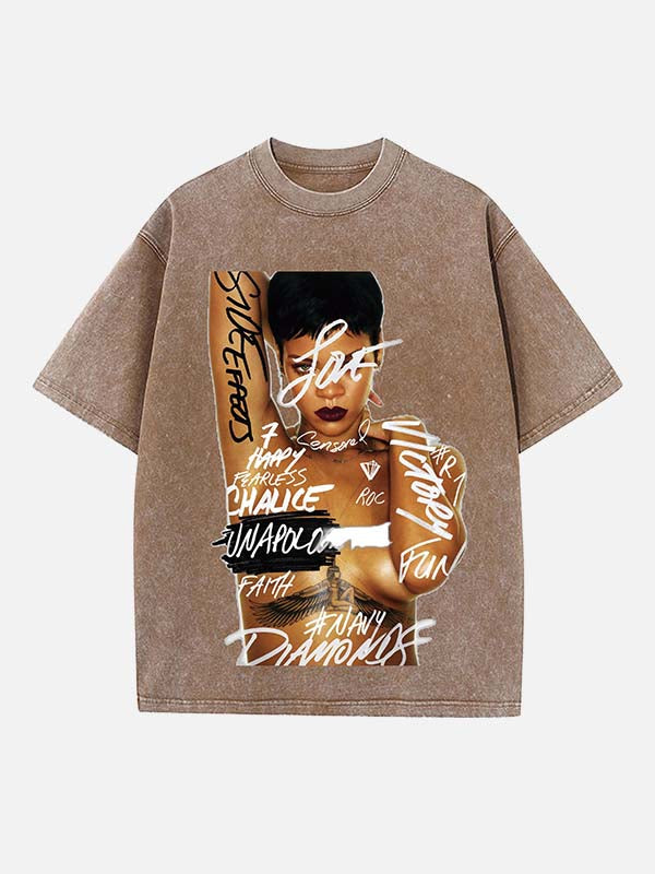 Rihanna Print Round Neck T-shirt