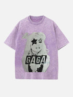 Lady Gaga Print Round Neck T-shirt