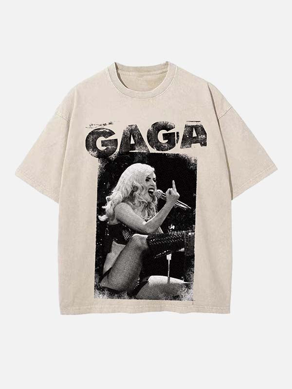 Lady Gaga Print Round Neck T-shirt